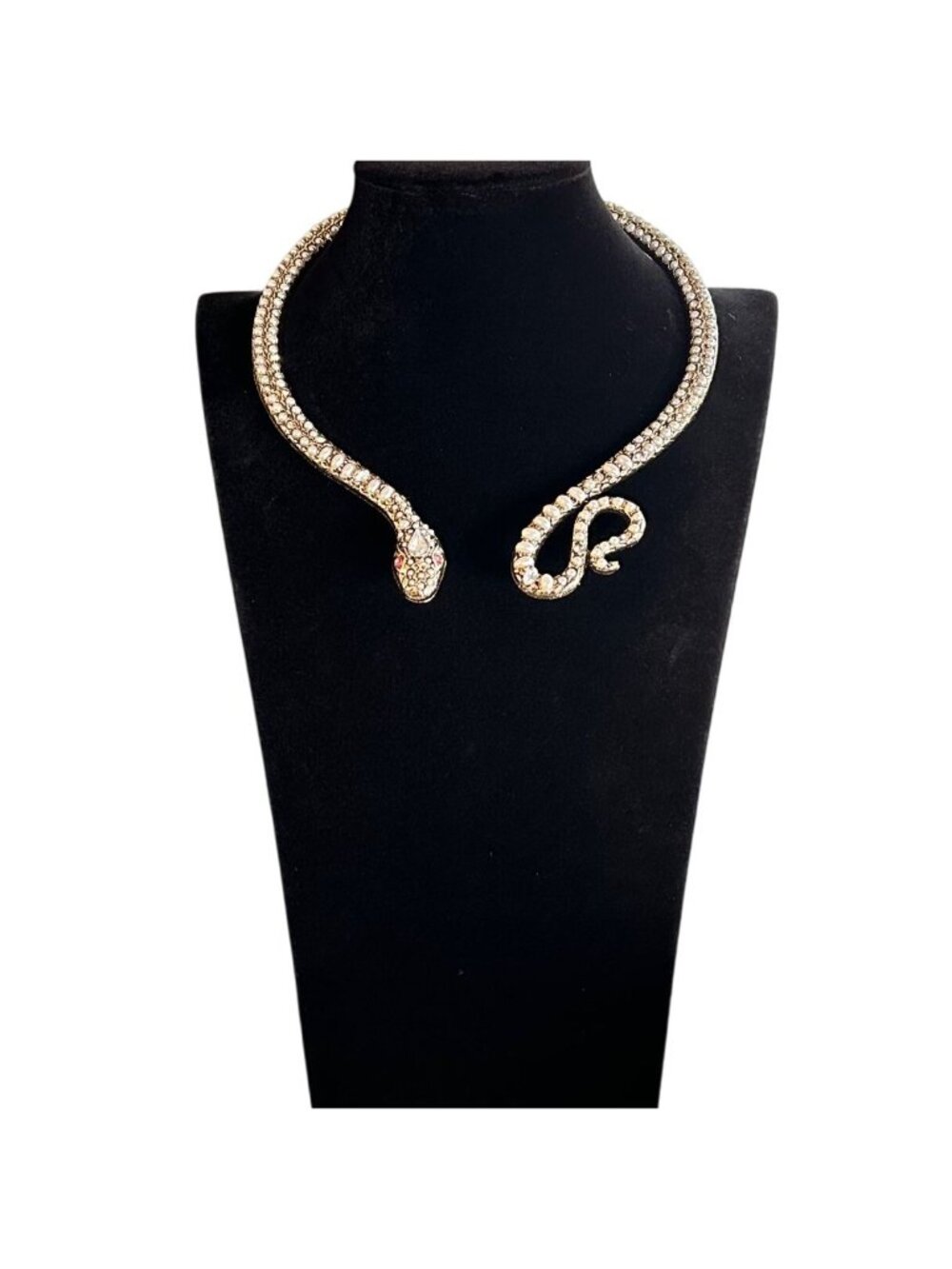 Snake Necklace Faux Pearl Pink Rhinestone Gold Tone Collar Statement Necklace - Picture 5 of 5